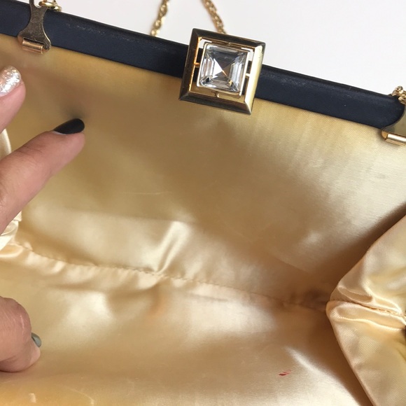 Vintage Black Satin Evening bag with crystal - Picture 4 of 7